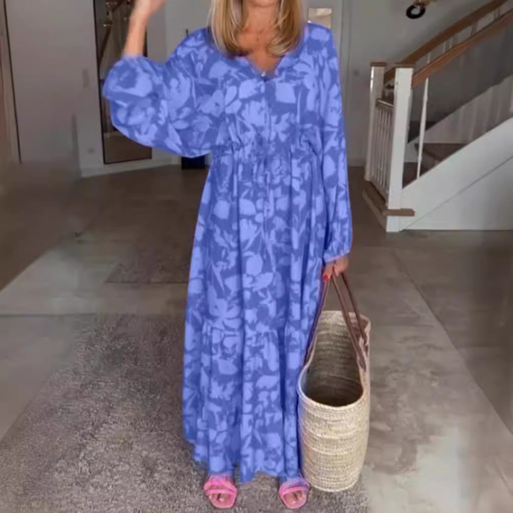 Ladies airy tiered maxi dress with V-neck tunnel waist and balloon sleeves StylebySassy