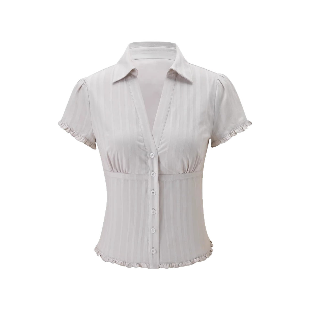 Women's Short Sleeve Blouse with Ruffle Details StylebySassy