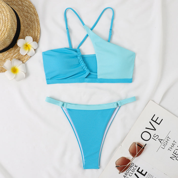 Women Two-Piece Bikini Set with Asymmetrical Design StylebySassy