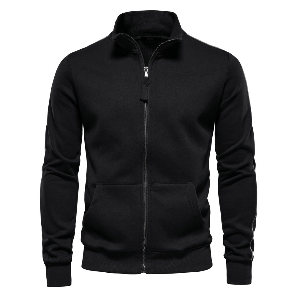 Men's sporty cotton sweatshirt jacket with stand-up collar and kangaroo pockets StylebySassy