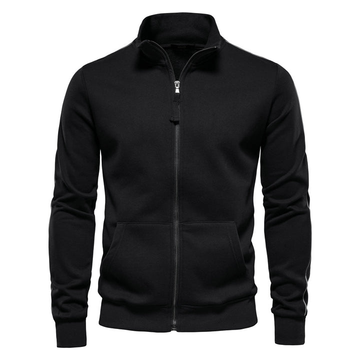 Men's sporty cotton sweatshirt jacket with stand-up collar and kangaroo pockets StylebySassy