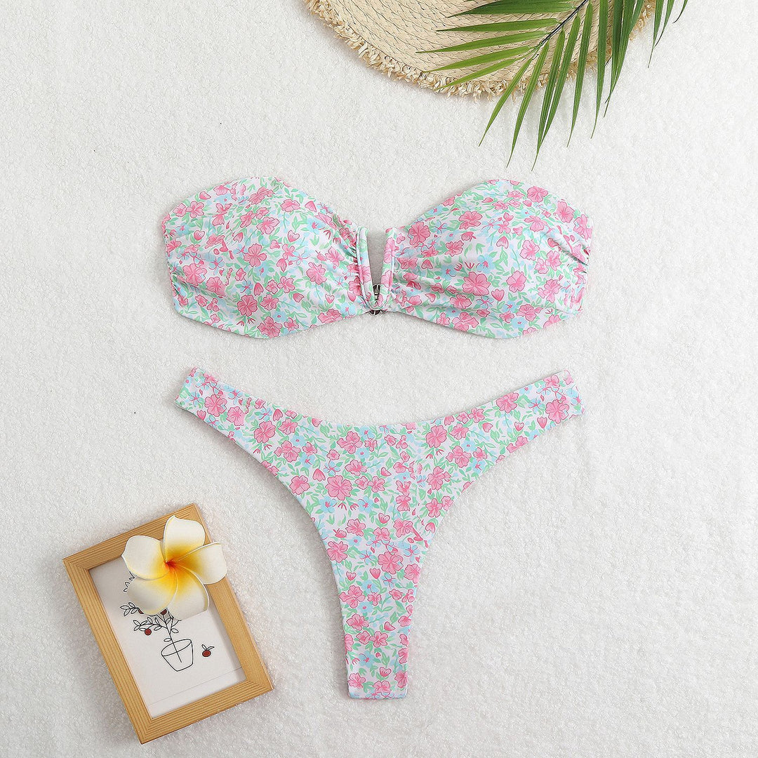 Women’s bandeau bikini with floral design and elegant closure StylebySassy