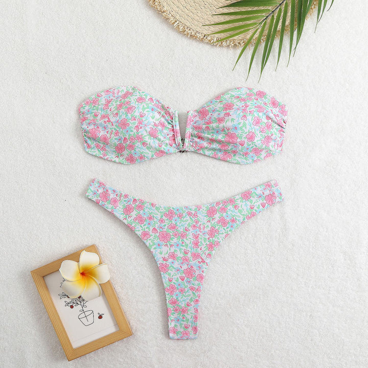Women’s bandeau bikini with floral design and elegant closure StylebySassy