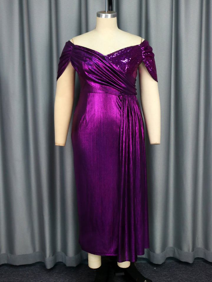 Women glamorous evening dress with shiny top and elegant draping StylebySassy