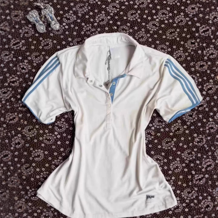 Ladies sporty polo shirt with striped collar StylebySassy
