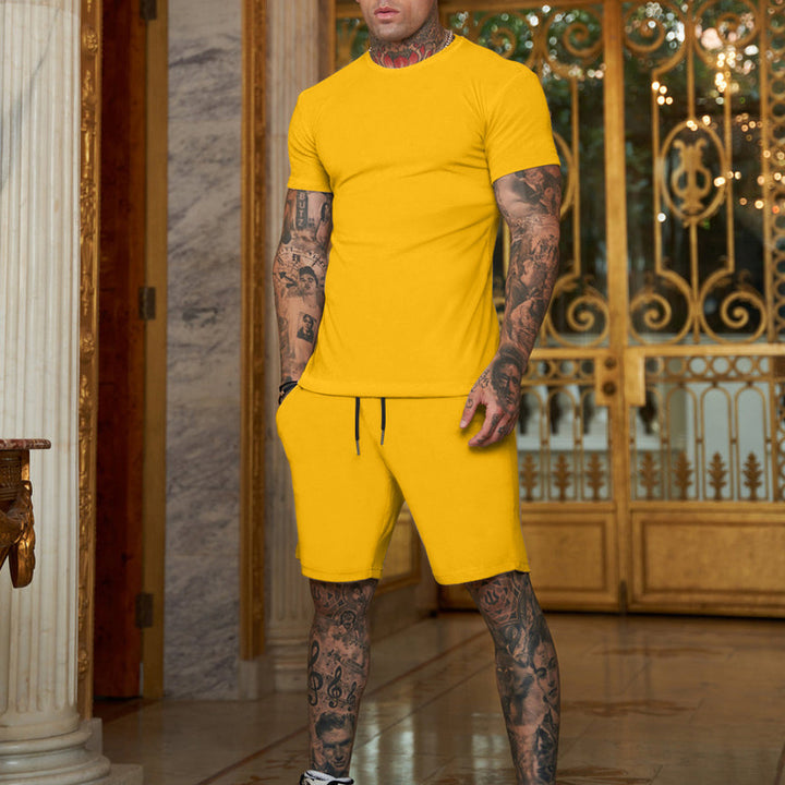 Men's slim Jersey set with round neck shirt and elastic drawstring shorts StylebySassy