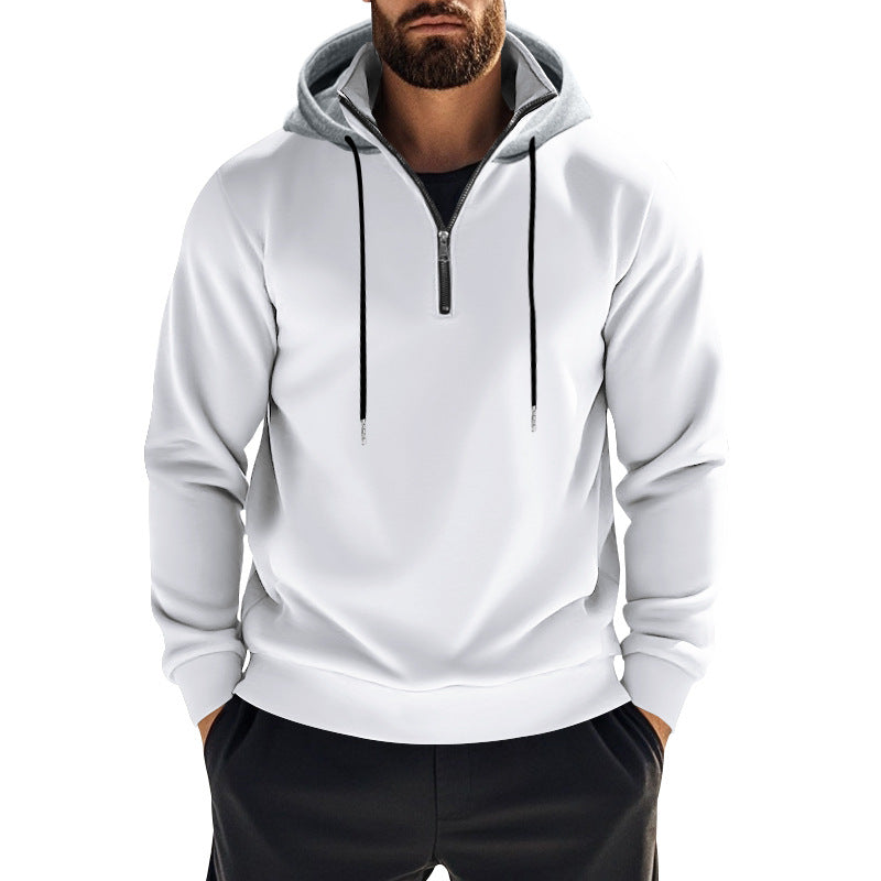 Men's sporty hoodie sweatshirt with short front zipper, contrast-lined hood and elastic ribbed cuffs StylebySassy