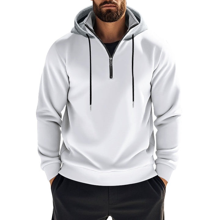 Men's sporty hoodie sweatshirt with short front zipper, contrast-lined hood and elastic ribbed cuffs StylebySassy
