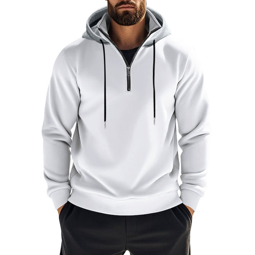 Men's sporty hoodie sweatshirt with short front zipper, contrast-lined hood and elastic ribbed cuffs StylebySassy