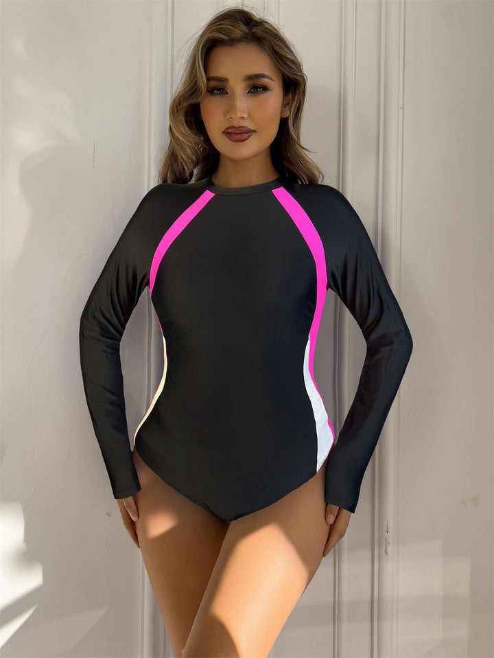 Women's sporty long-sleeve swimsuit with modern color design StylebySassy