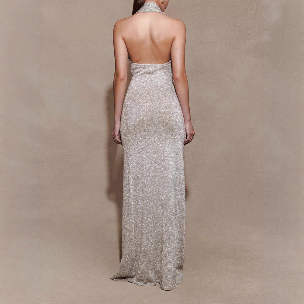 Women Elegant Maxi Dress with Shimmering Fabric and Refined Wrap Detail StylebySassy
