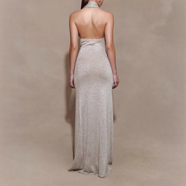 Women Elegant Maxi Dress with Shimmering Fabric and Refined Wrap Detail StylebySassy