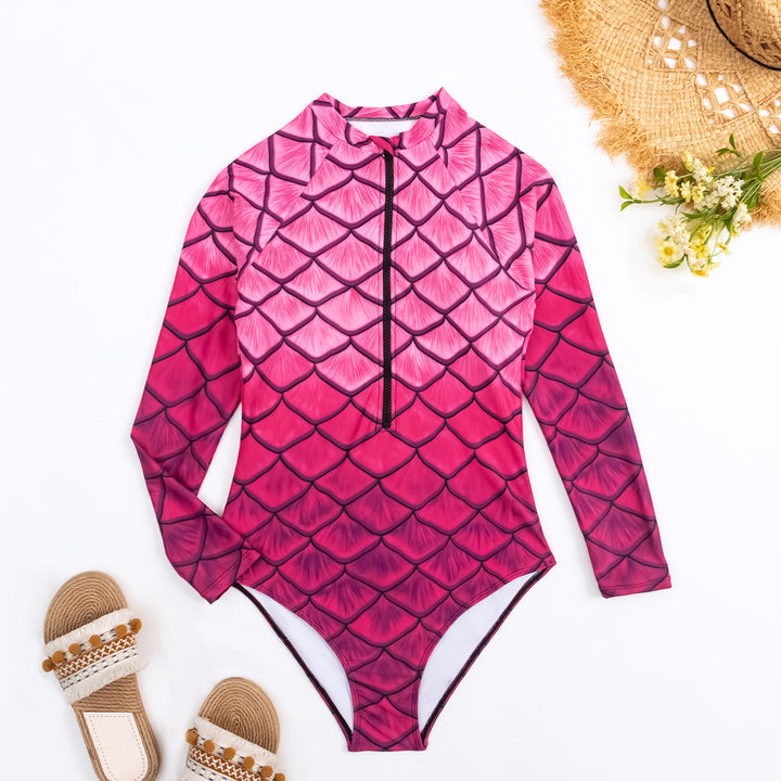 Women’s Long Sleeve Swimsuit with Trendy Fish Scale Design StylebySassy