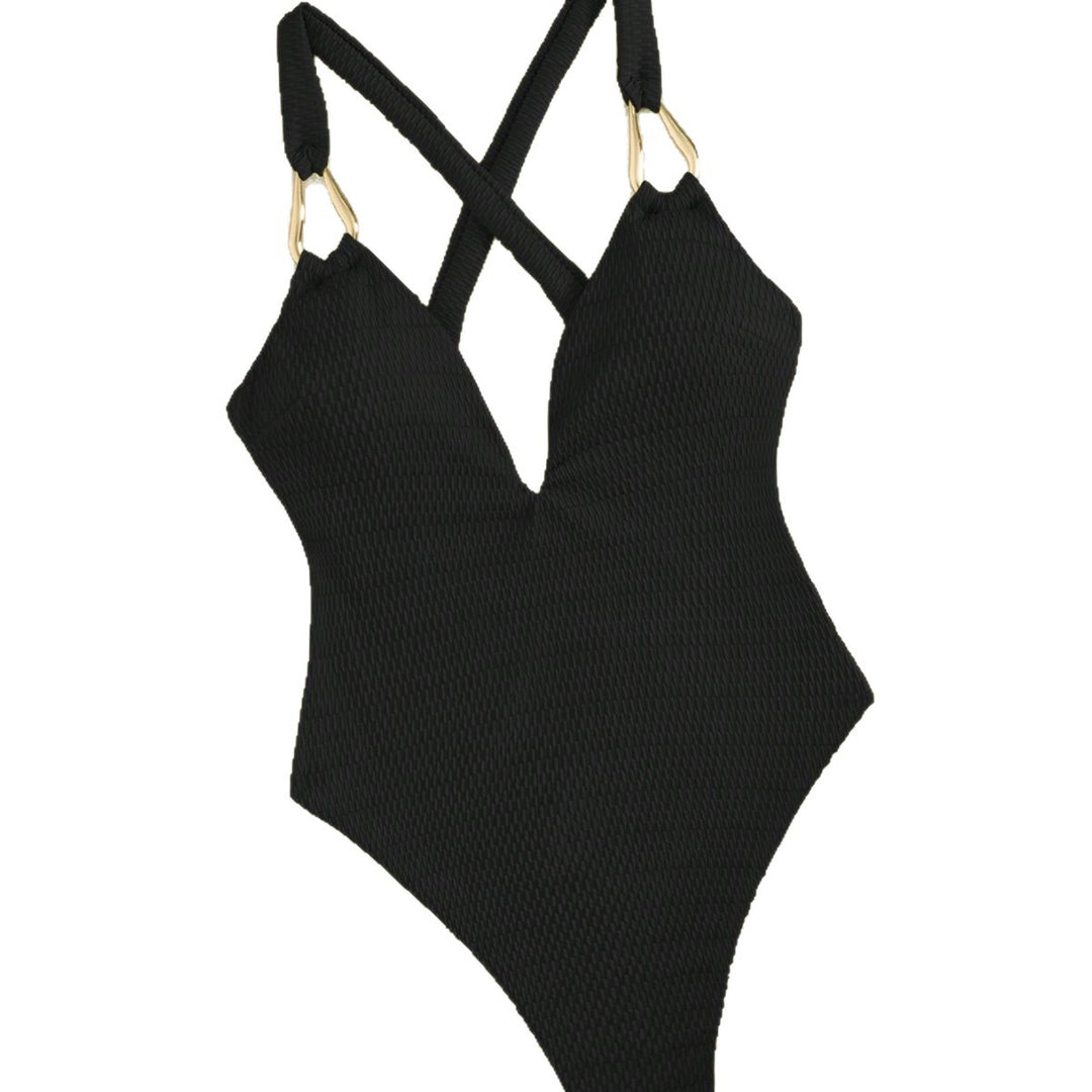 Women One-Piece Swimsuit with Elegant V-Neck and Decorative Straps StylebySassy