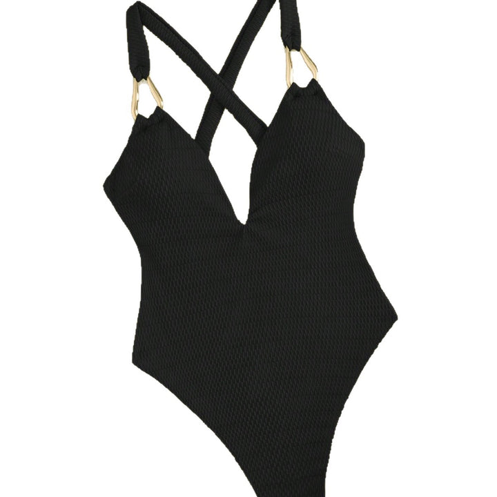Women One-Piece Swimsuit with Elegant V-Neck and Decorative Straps StylebySassy