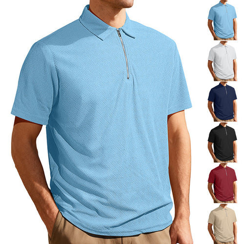 Men's slim fit half-zip polo with fine herringbone jacquard structure StylebySassy
