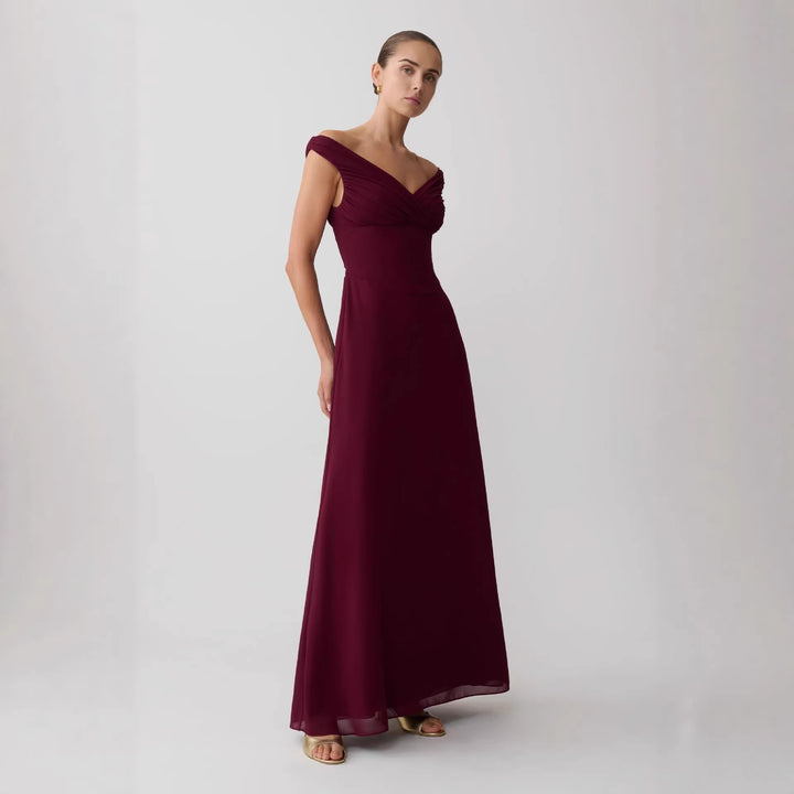 Women's Elegant Off-Shoulder Maxi Dress with Flowing Cut StylebySassy