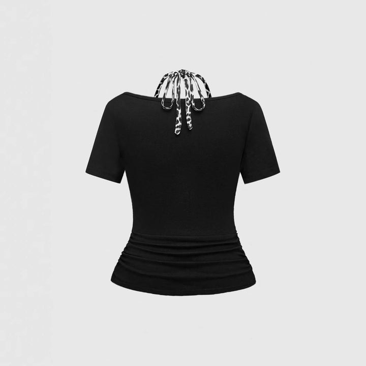 Women's Trendy Crop Top with Unique Graphic Print and Lace-Up Details StylebySassy