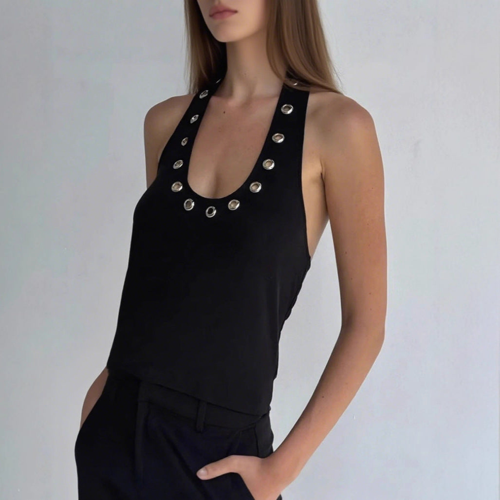 Women's Stylish Halter Top with Shiny Eyelets StylebySassy