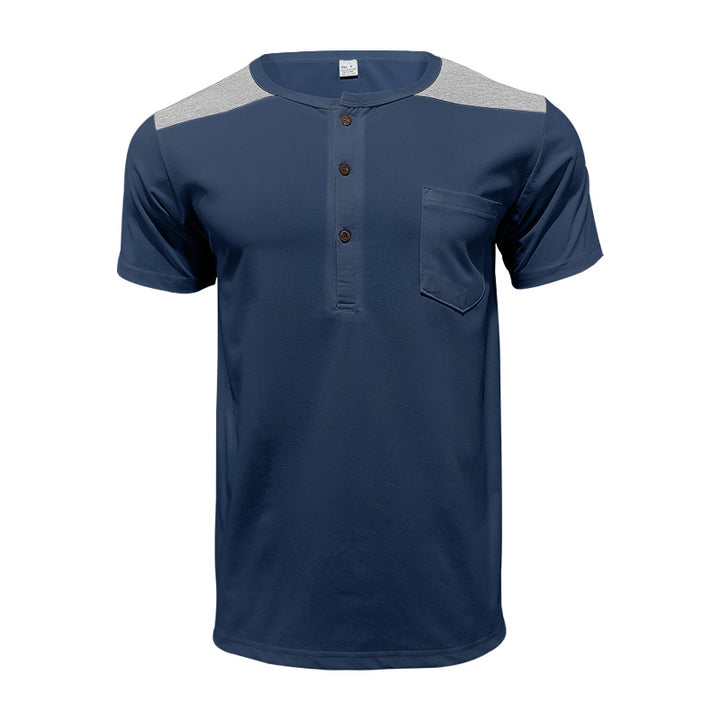 Men's short-sleeve henley shirt made of soft cotton blend with chest pocket and shoulder yoke StylebySassy