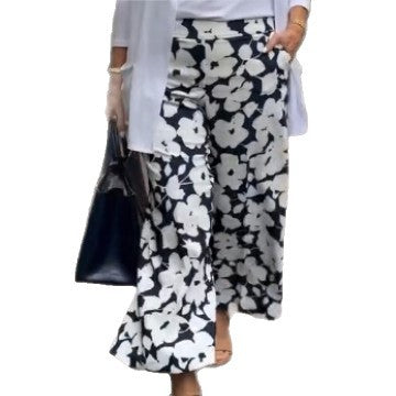 Women's wide Palazzo pants with large floral print, high waistband and side pockets StylebySassy