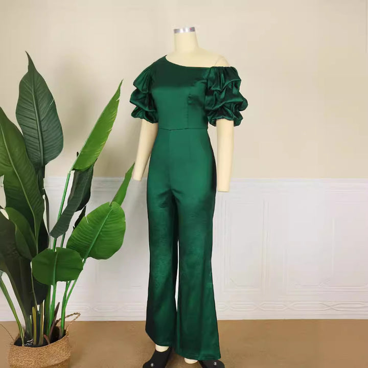 Ladies Elegant Jumpsuit with Asymmetric Puffed Sleeves StylebySassy