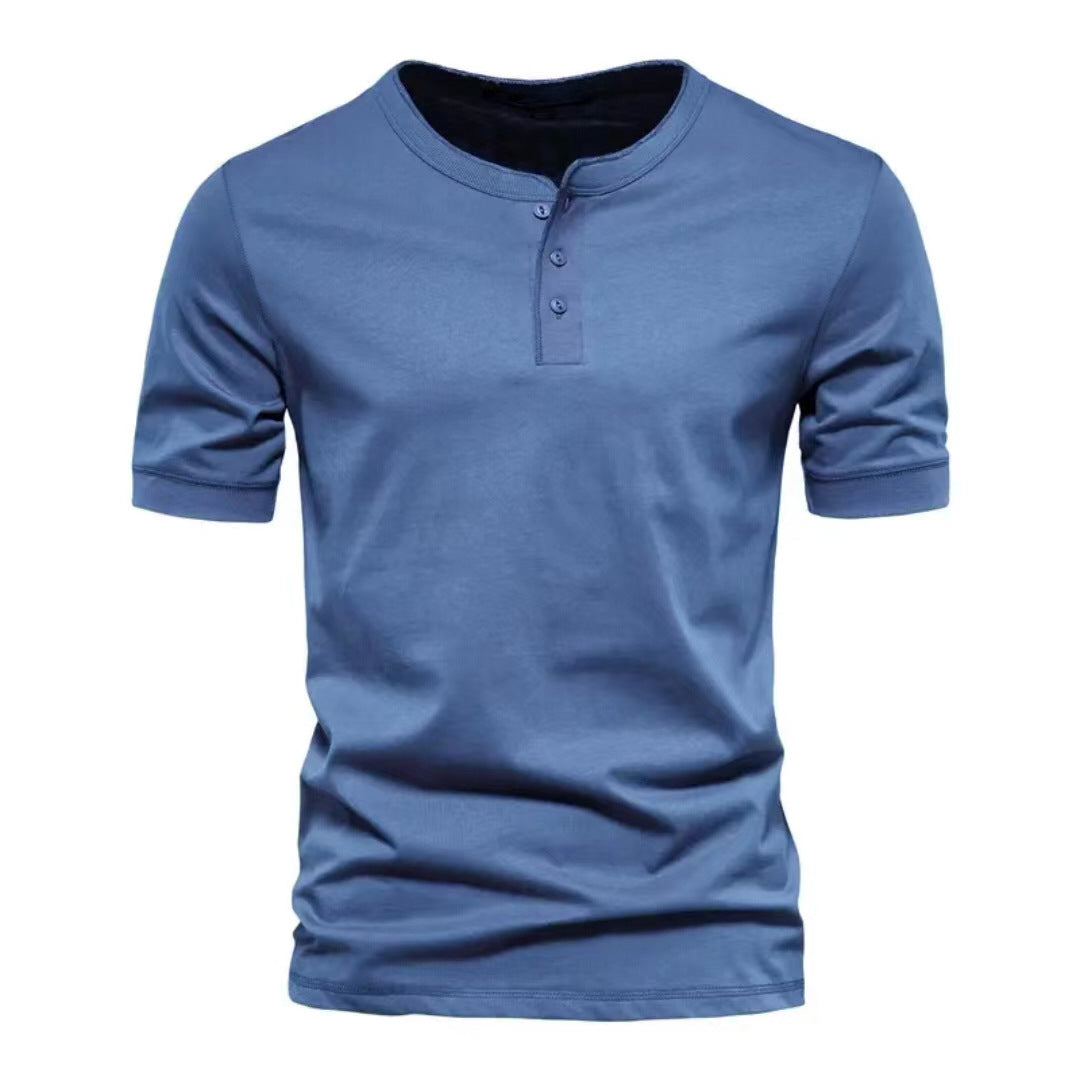 Men's tailored short-sleeve Henley shirt made of cotton blend with button placket StylebySassy