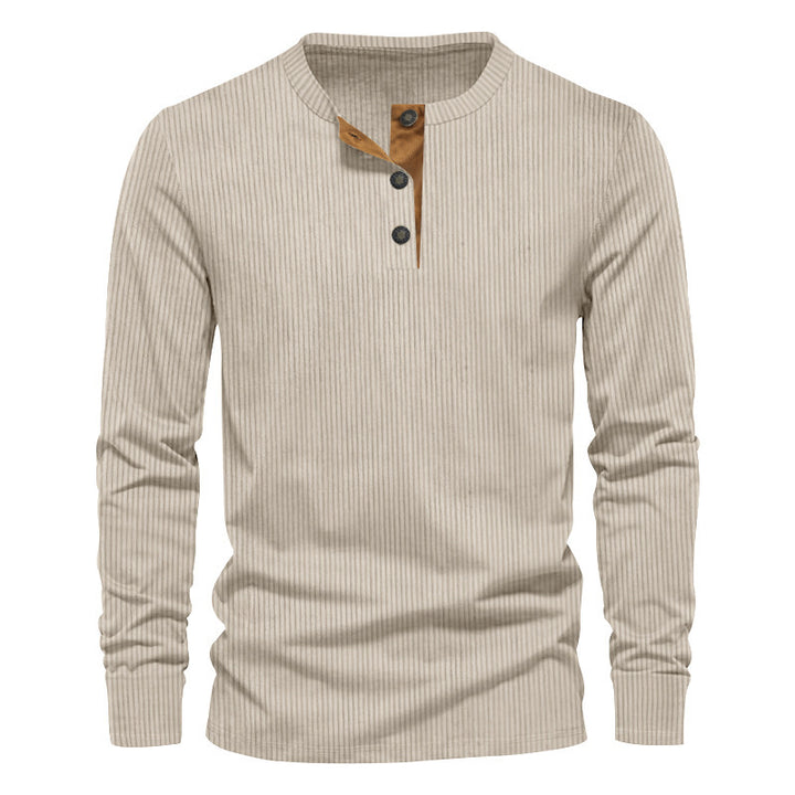 Men's ribbed thermo henley made of cotton blend with three-button placket and elastic cuffs StylebySassy