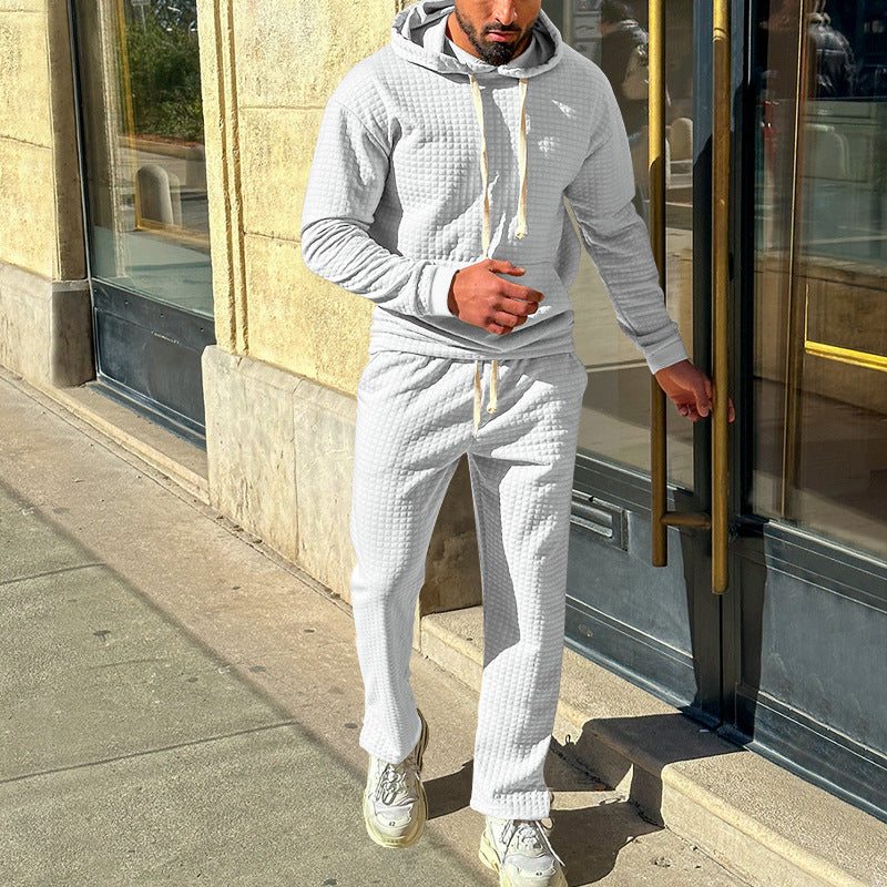 Men's waffle jersey comfort set with hood, drawstring waist, and straight leg StylebySassy