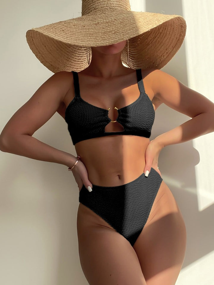 Women's High-Waisted Bikini with Sophisticated Cut-Outs