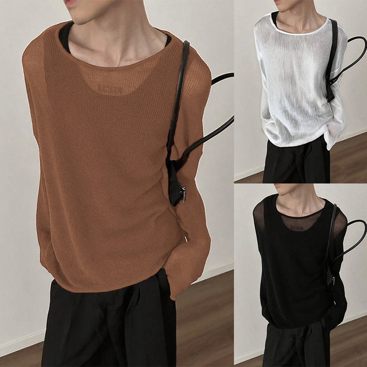 Ladies fall loose long sleeve fine knit shirt with fine ribbed pattern and round neck StylebySassy