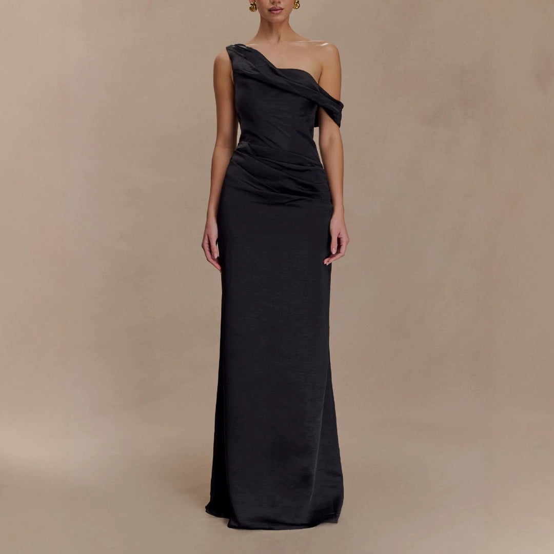 Women Elegant Asymmetrical Maxi Dress with Sophisticated Draping StylebySassy