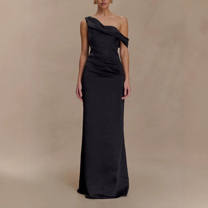 Women Elegant Asymmetrical Maxi Dress with Sophisticated Draping StylebySassy