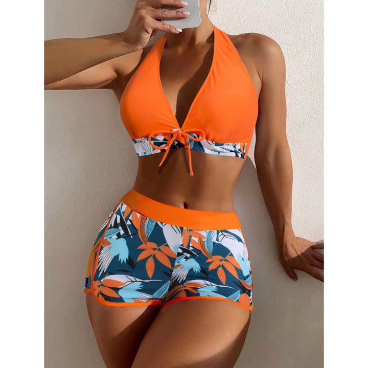 Women High-neck Bikini with Playful Floral Pattern StylebySassy