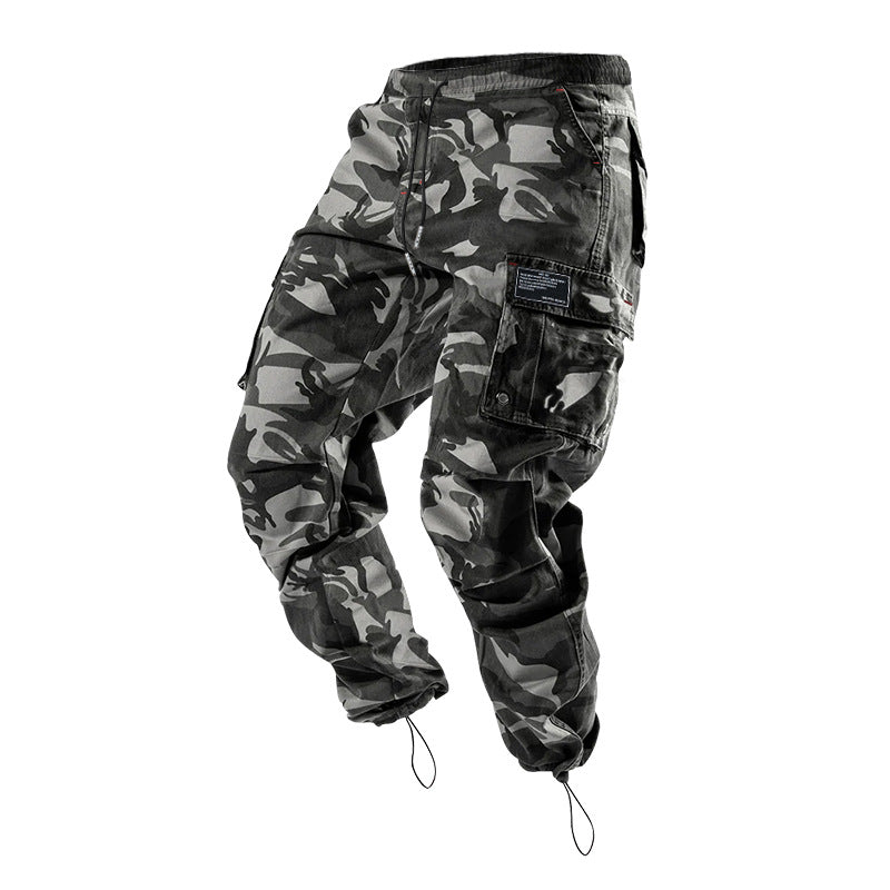 Men's multi-pocket casual trousers made of cotton twill with tapered leg and adjustable ankle drawstring StylebySassy