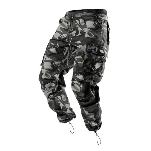 Men's multi-pocket casual trousers made of cotton twill with tapered leg and adjustable ankle drawstring StylebySassy