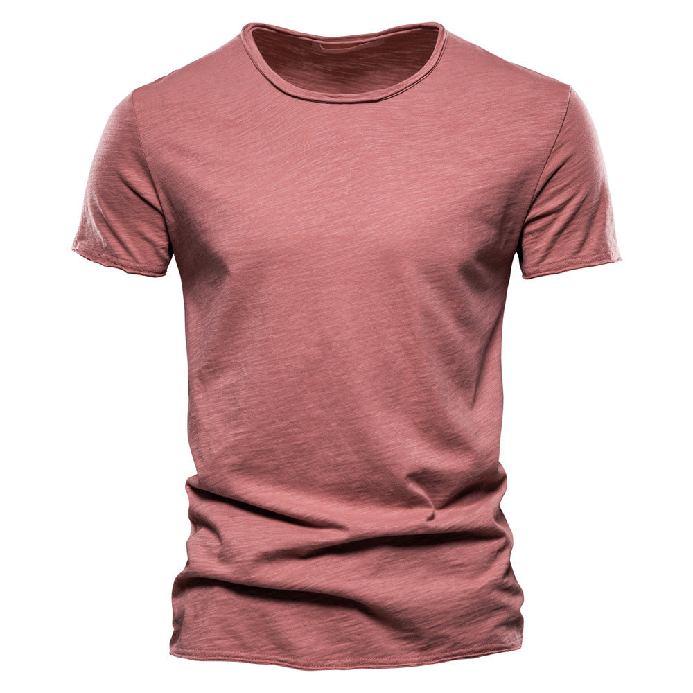 Men's light cotton jersey short-sleeve shirt with V-neck and slim fit StylebySassy