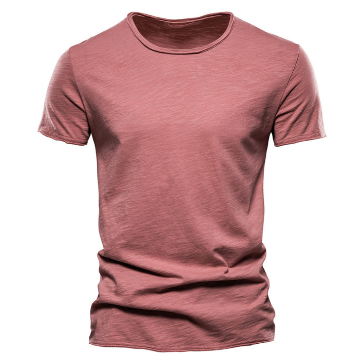Men's light cotton jersey short-sleeve shirt with V-neck and slim fit StylebySassy