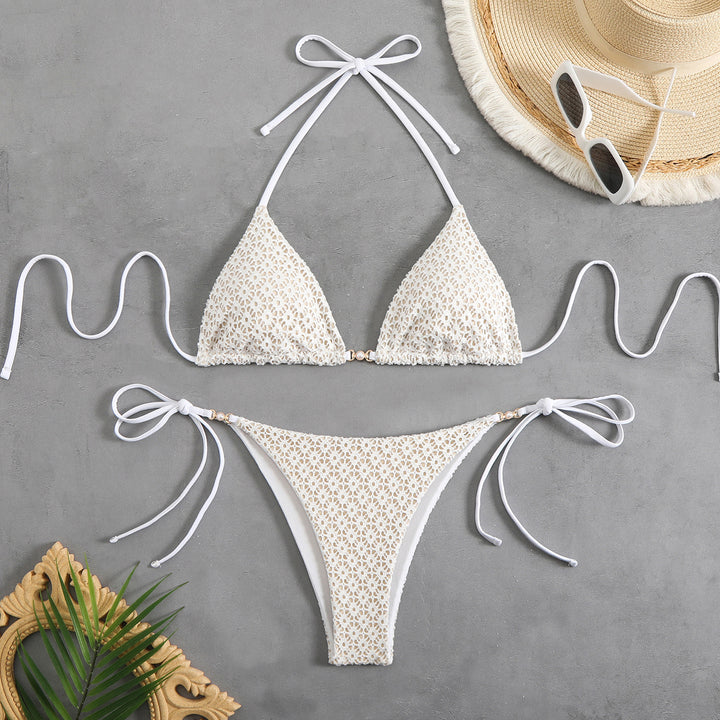 Women's triangle bikini set with adjustable straps and elegant pattern mix StylebySassy