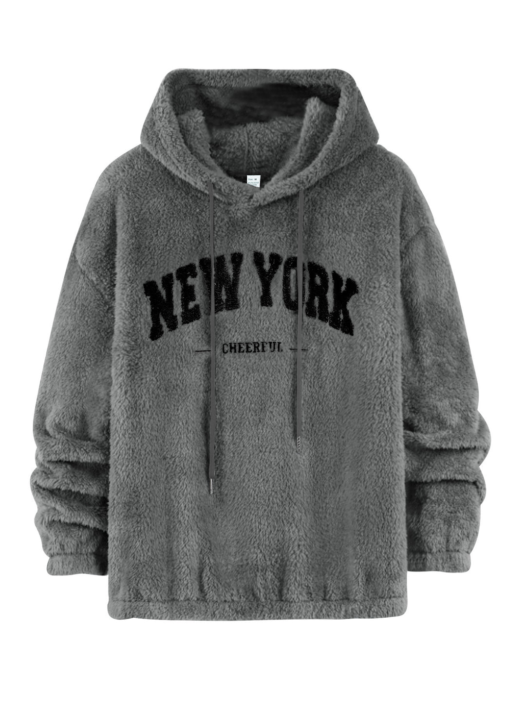 Unisex nan cozy plush hoodie with chenille logo, hood and elastic hem StylebySassy