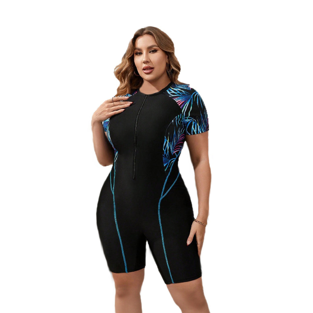 Women’s swimsuit with short sleeves and colorful pattern StylebySassy