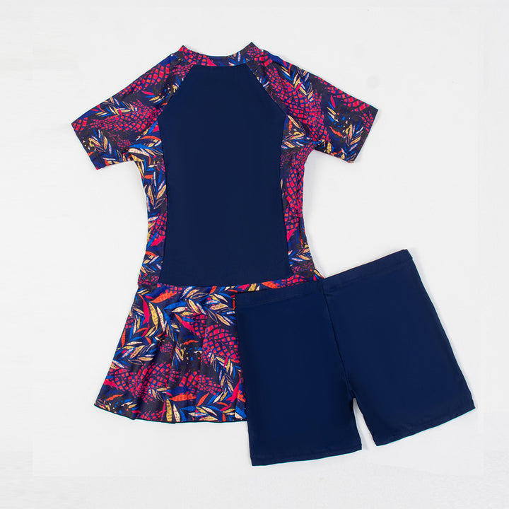 Women's sporty swimsuit one-piece with stylish skirt and zipper StylebySassy