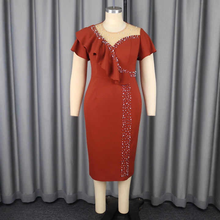 Women fitted dress with ruffled collar and sparkling applications StylebySassy