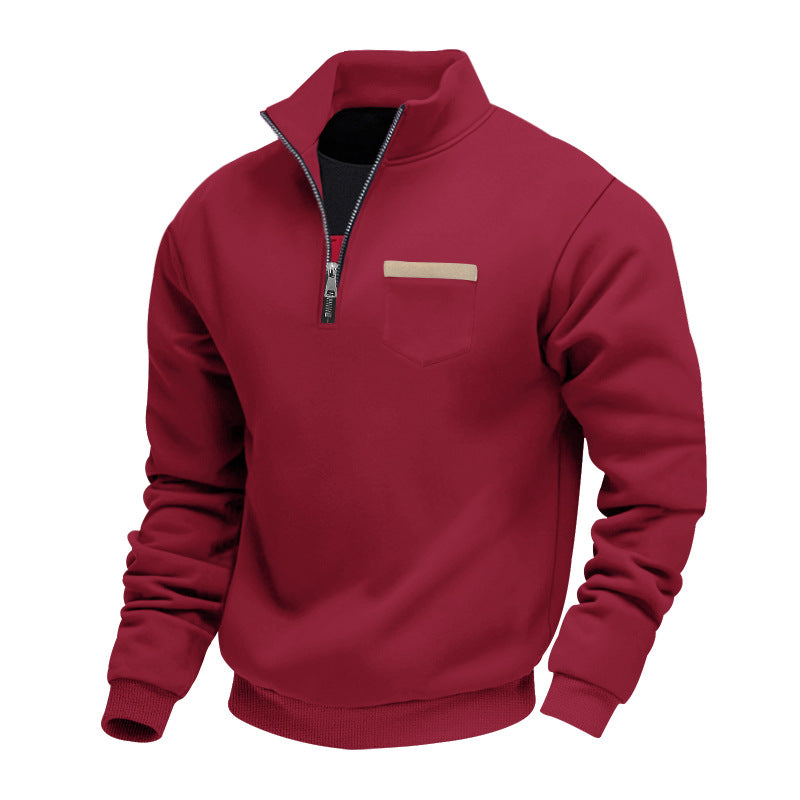 Men's nan sweatshirt with half zipper, stand-up collar, and chest pocket StylebySassy