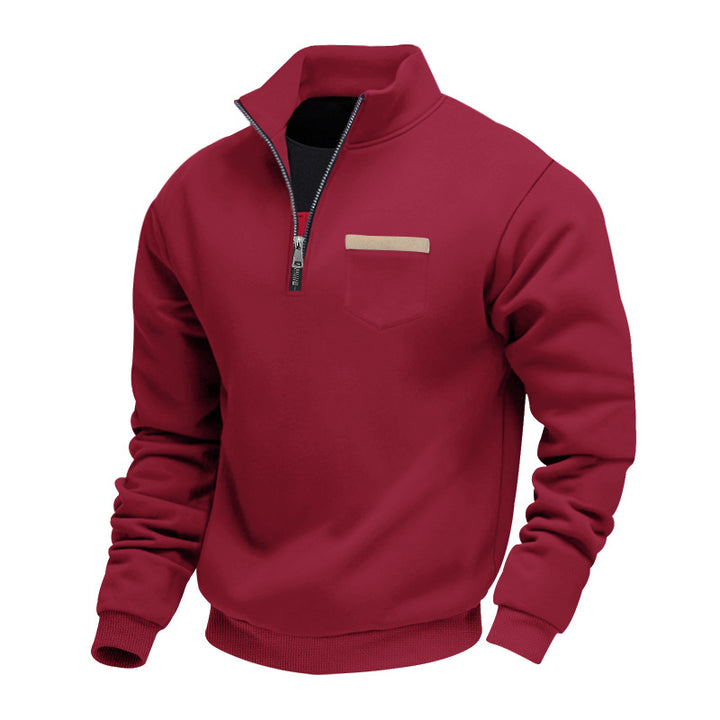 Men's nan sweatshirt with half zipper, stand-up collar, and chest pocket StylebySassy