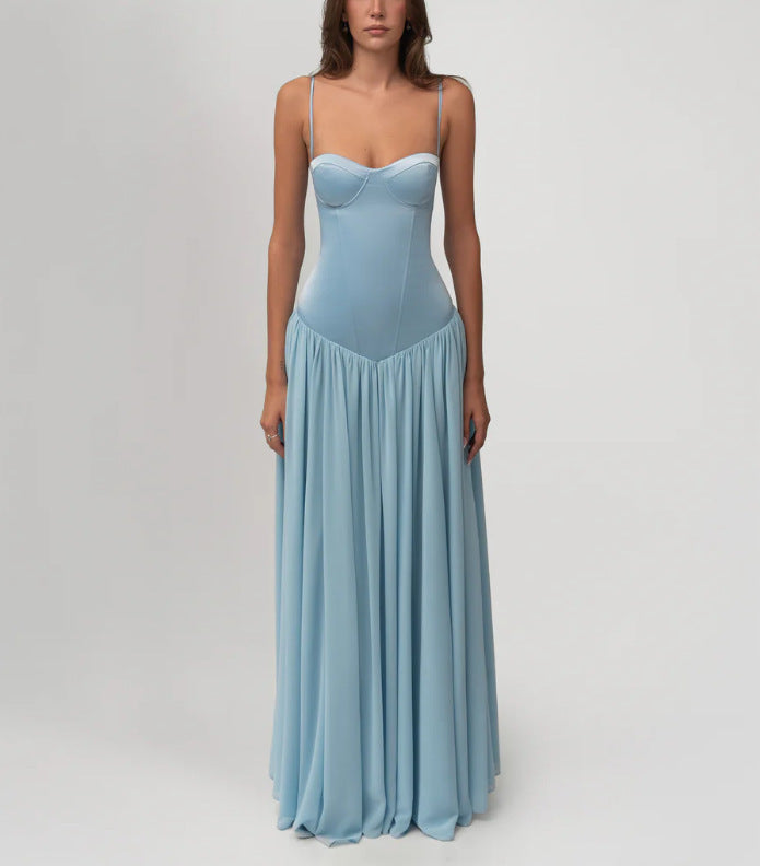 Women’s shaping bustier evening dress with pre-shaped corset construction and wide chiffon flared skirt StylebySassy