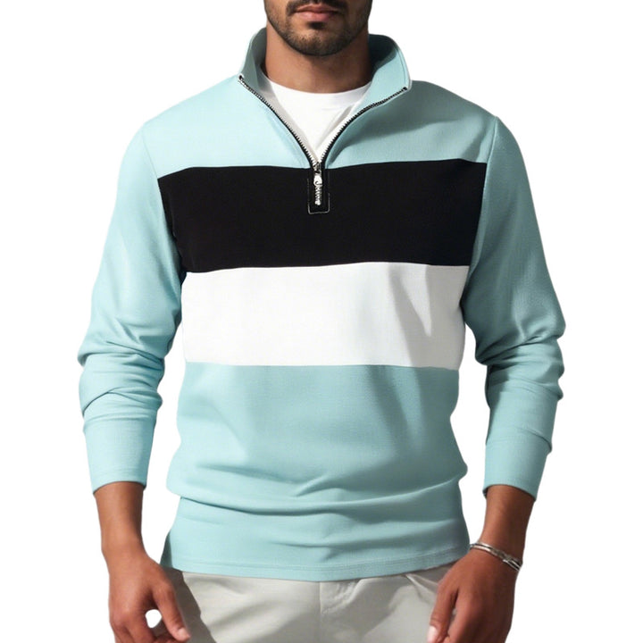 Men's Nano Sweatshirt with half zipper, stand-up collar and distinctive block stripes StylebySassy