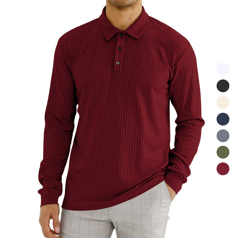 Men's nano ribbed long sleeve polo shirt with fine ribbed texture, classic collar, and elastic hem StylebySassy