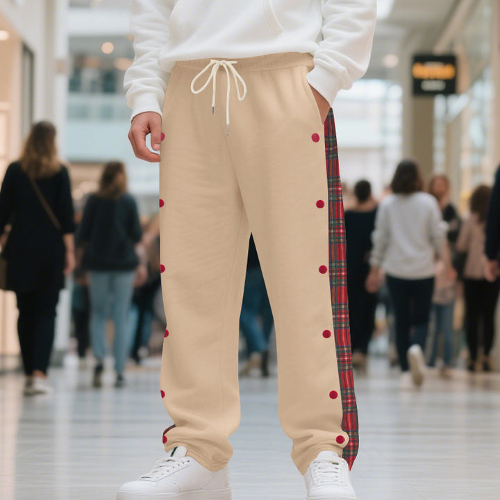 Men's oversized jogging pants with button placket and checkered side stripe StylebySassy