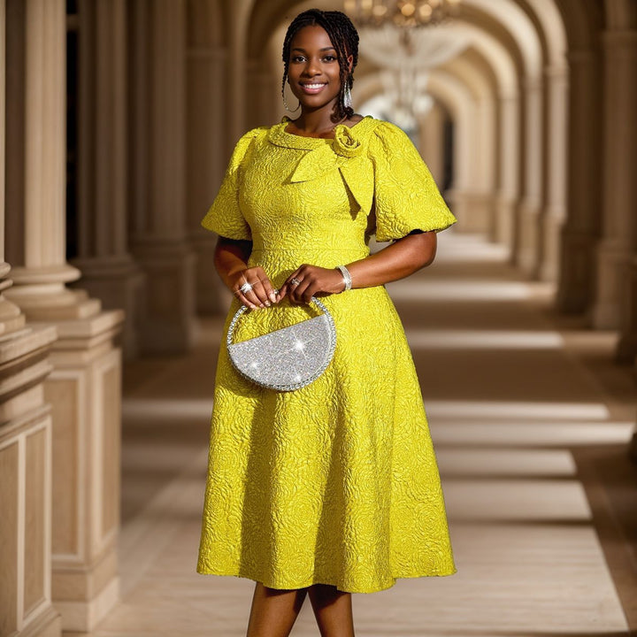 Women's Elegant Dress with Structured Flower Appliqué StylebySassy